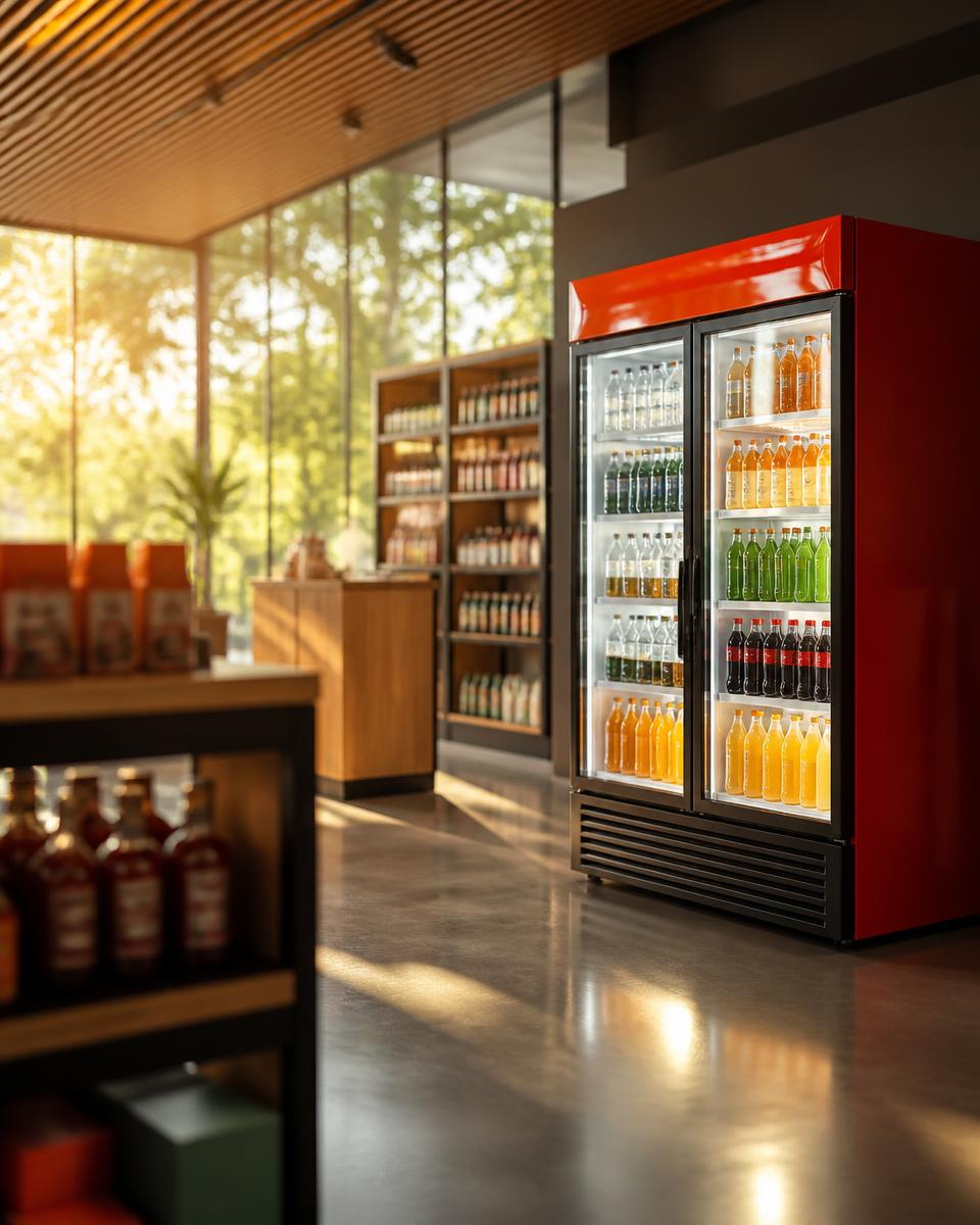 Ponto de venda parceiro com refrigeradores e prateleiras Coca-Cola